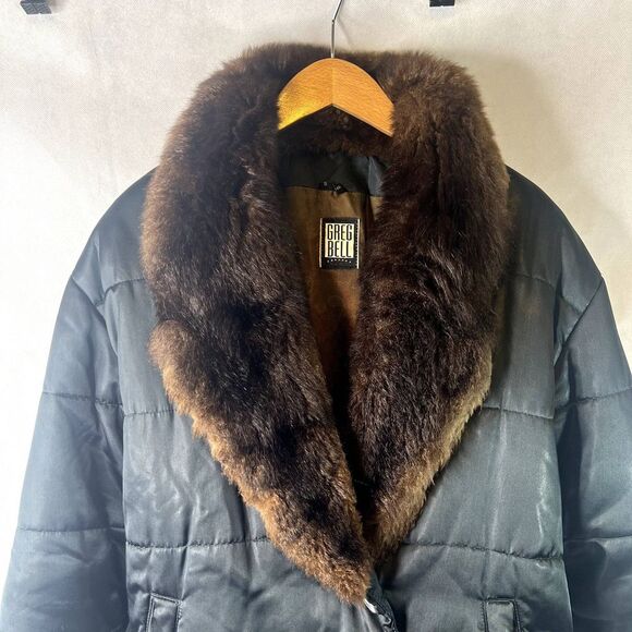 Greg Bell Faux Fur Collar Coat Black with Brown Fur Size‎ Small - Picture 3 of 13